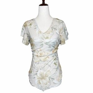 Vintage 90s Y2K Floral Asymmetric Lettuce Hem Top